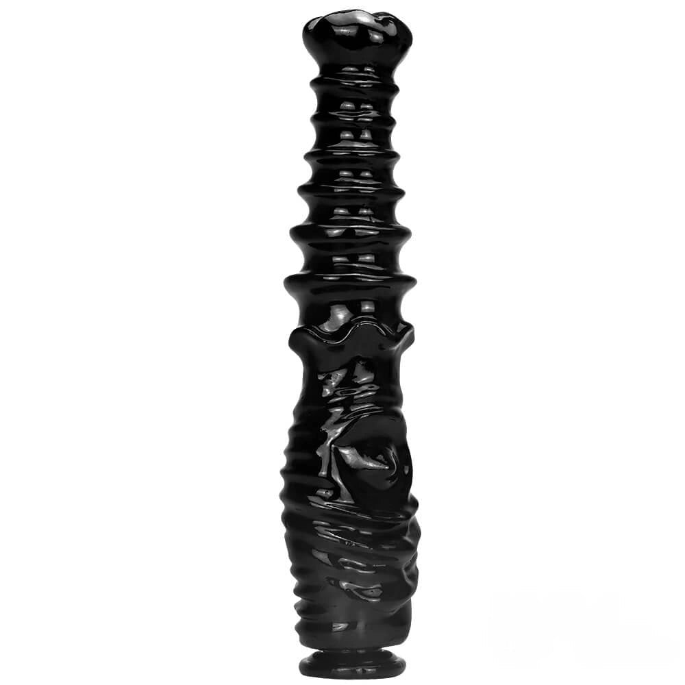 Black ribbed thick pvc dildo