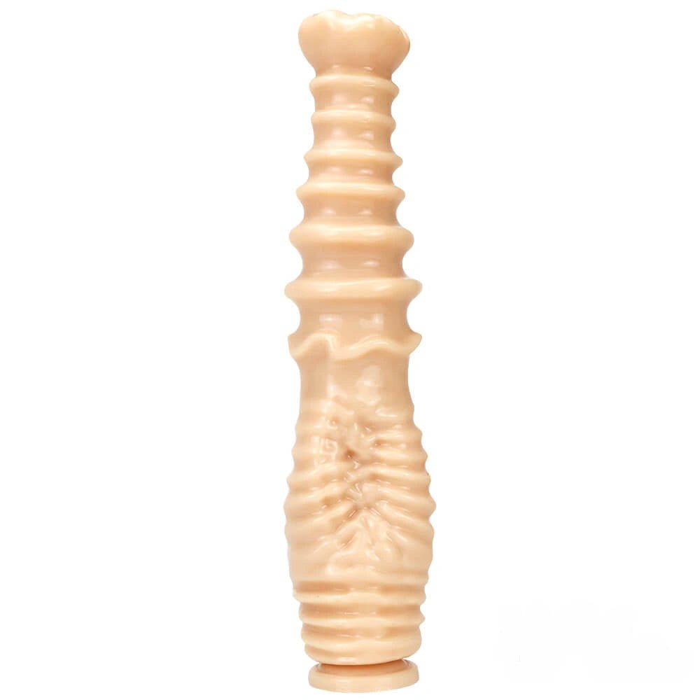 Flesh ribbed thick pvc dildo