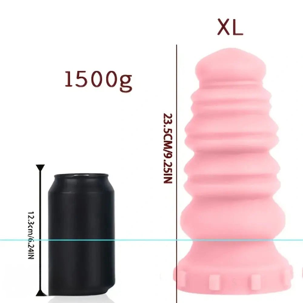 Pink ribbed yellow pink silicone dildo
