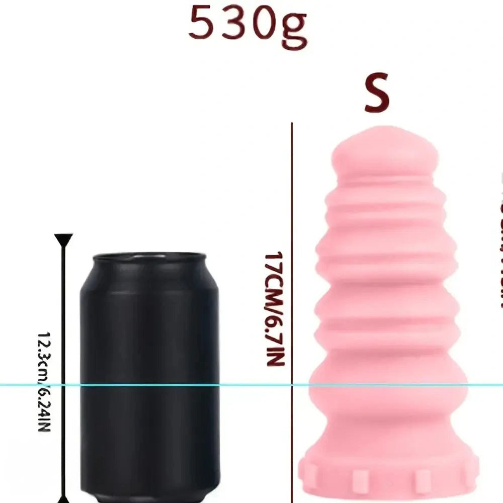 Pink ribbed yellow pink silicone dildo