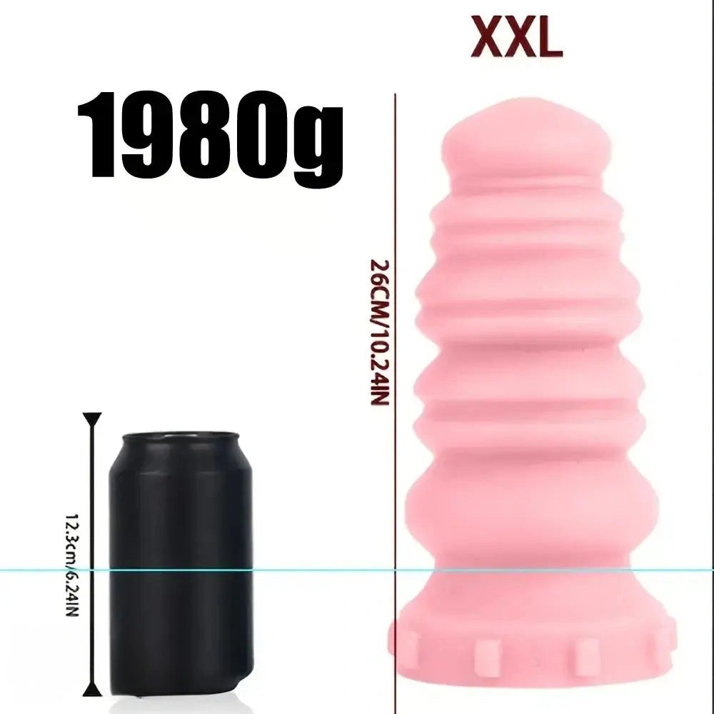 Pink ribbed yellow pink silicone dildo