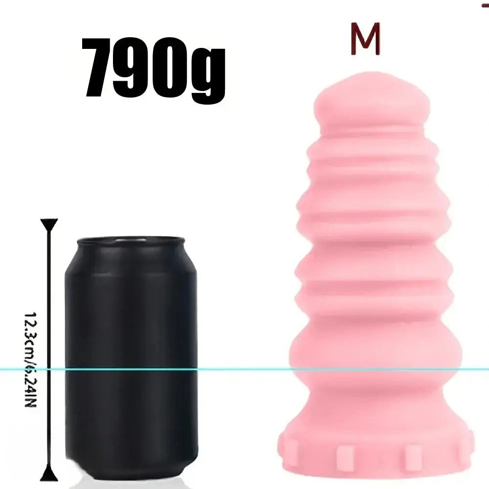 Pink ribbed yellow pink silicone dildo