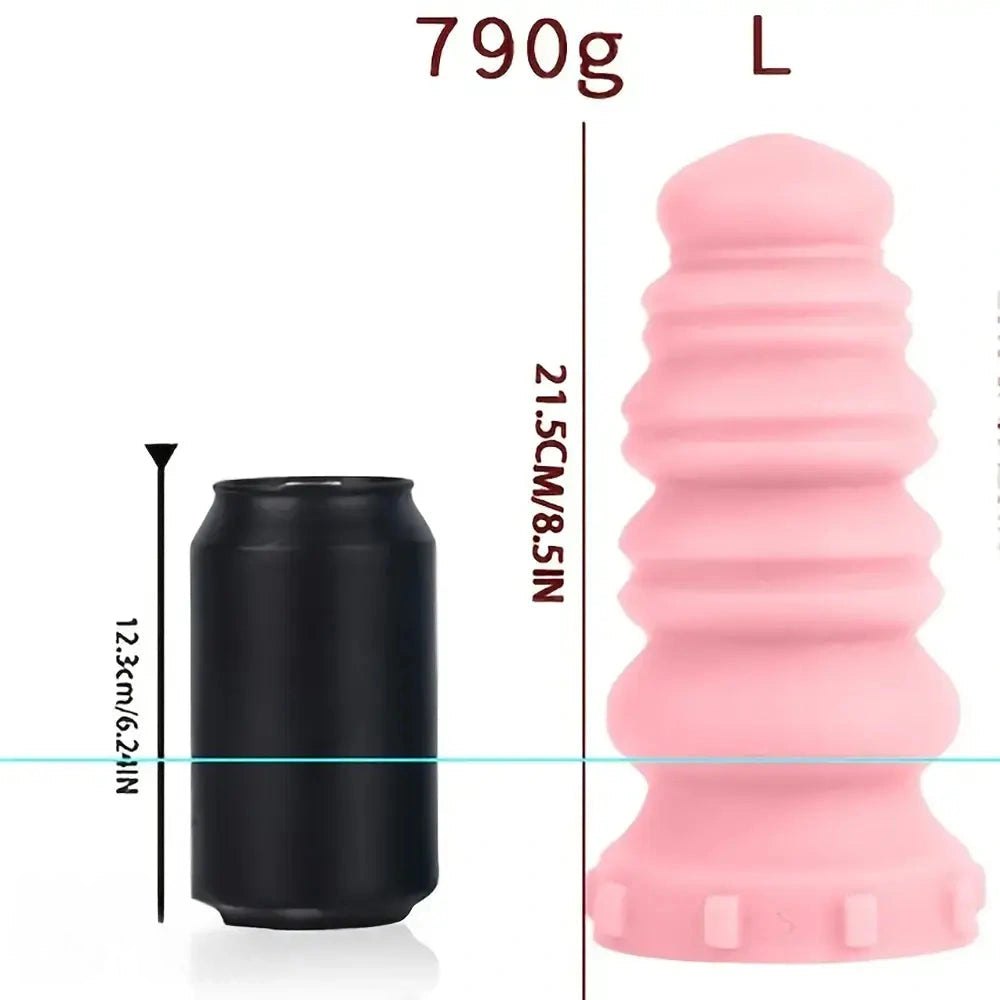 Pink ribbed yellow pink silicone dildo
