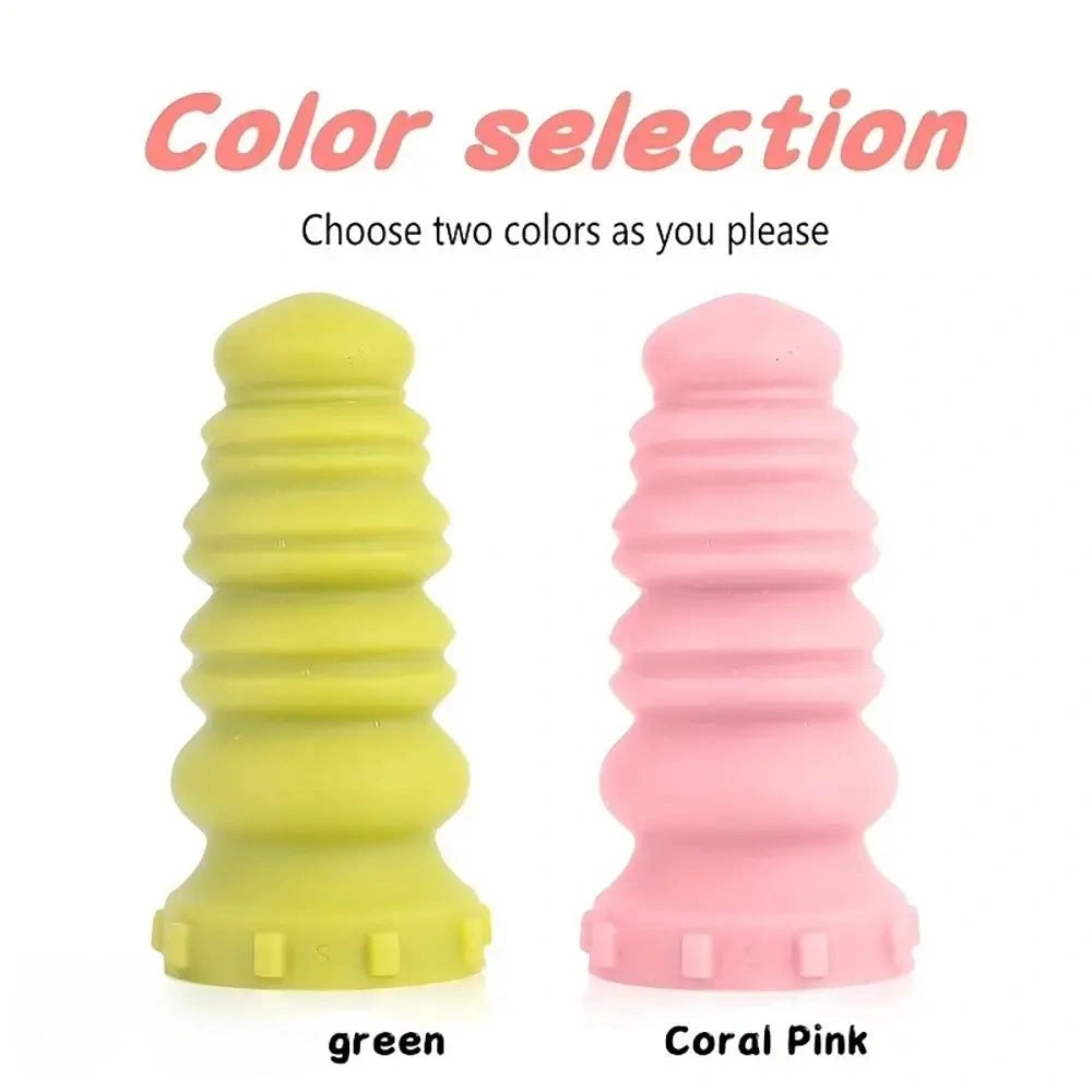 Ribbed yellow pink silicone dildo, photo 1