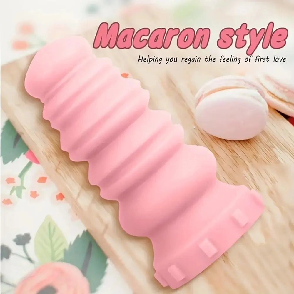 Ribbed yellow pink silicone dildo, photo 4