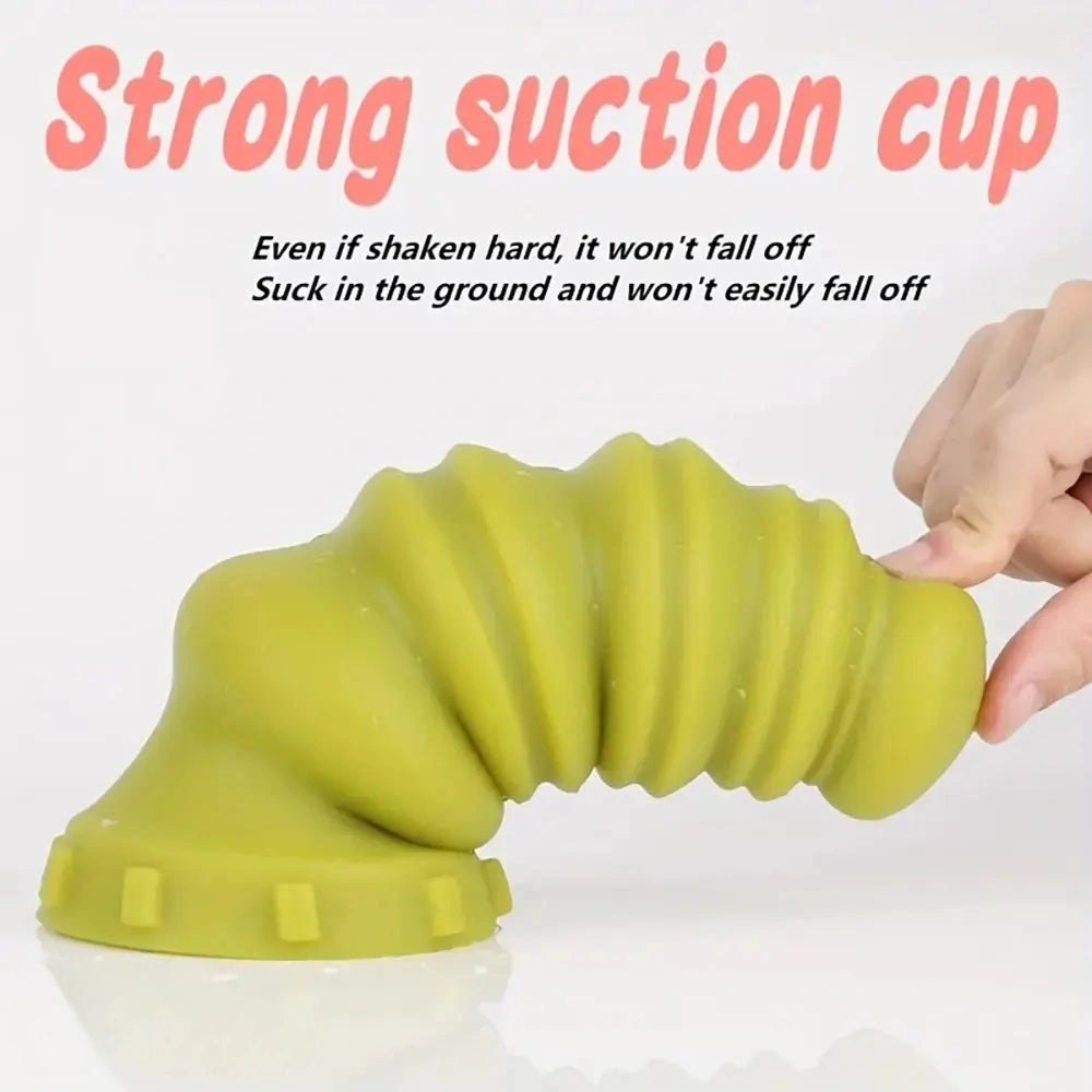 Ribbed yellow pink silicone dildo, photo 6