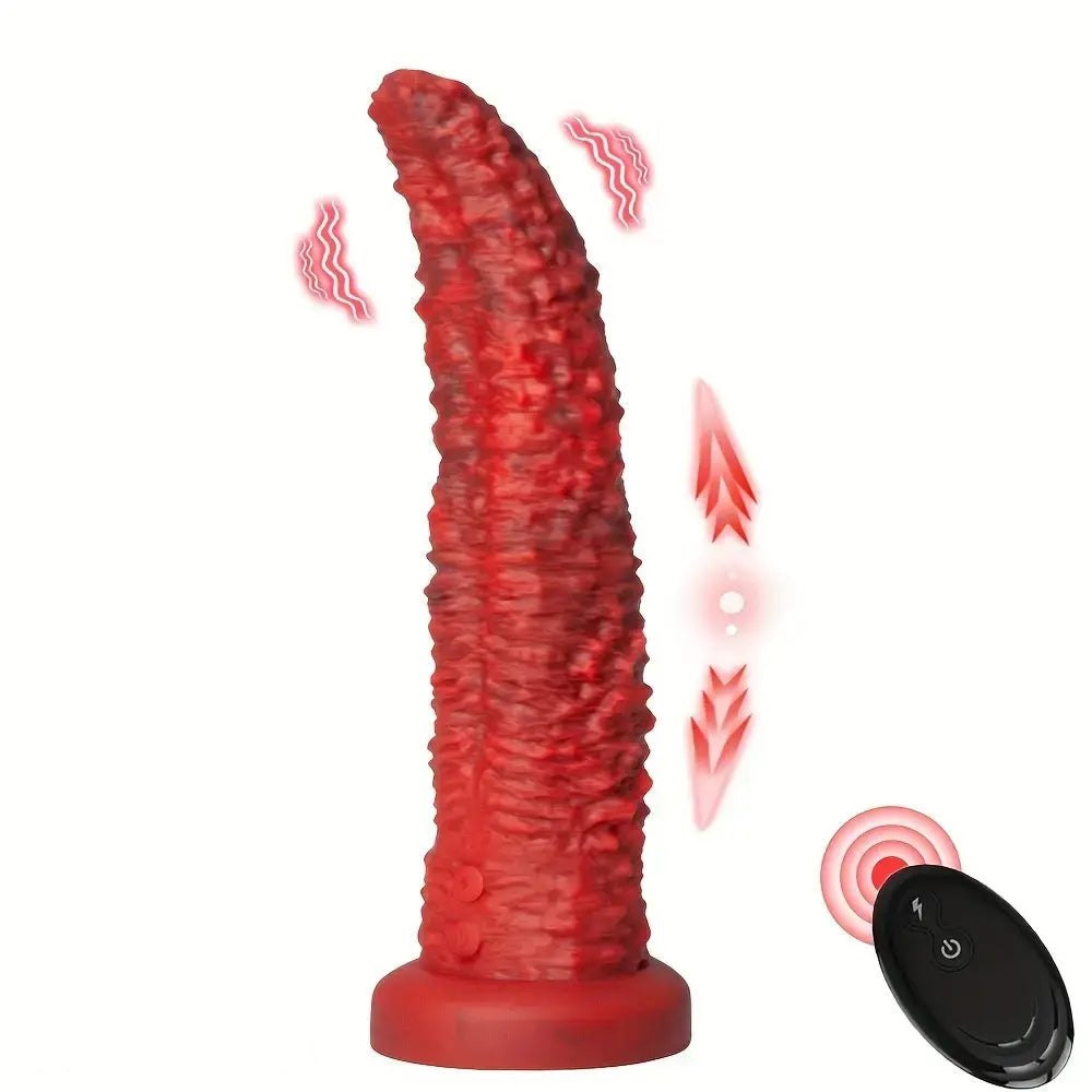 Red ribbed thrusting dildo, photo 1