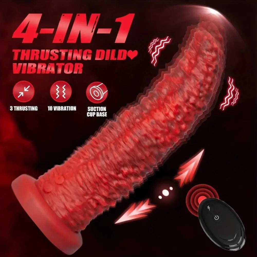Red ribbed thrusting dildo, photo 2