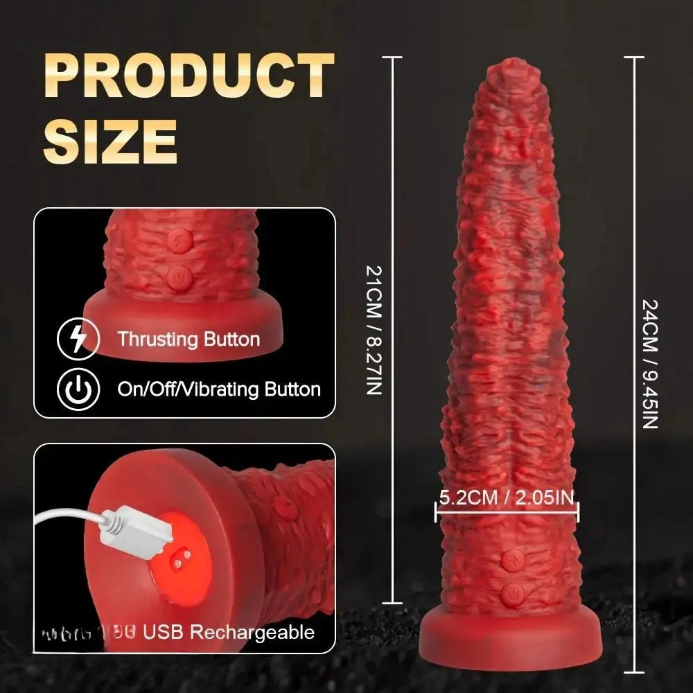 Red ribbed thrusting dildo, photo 3
