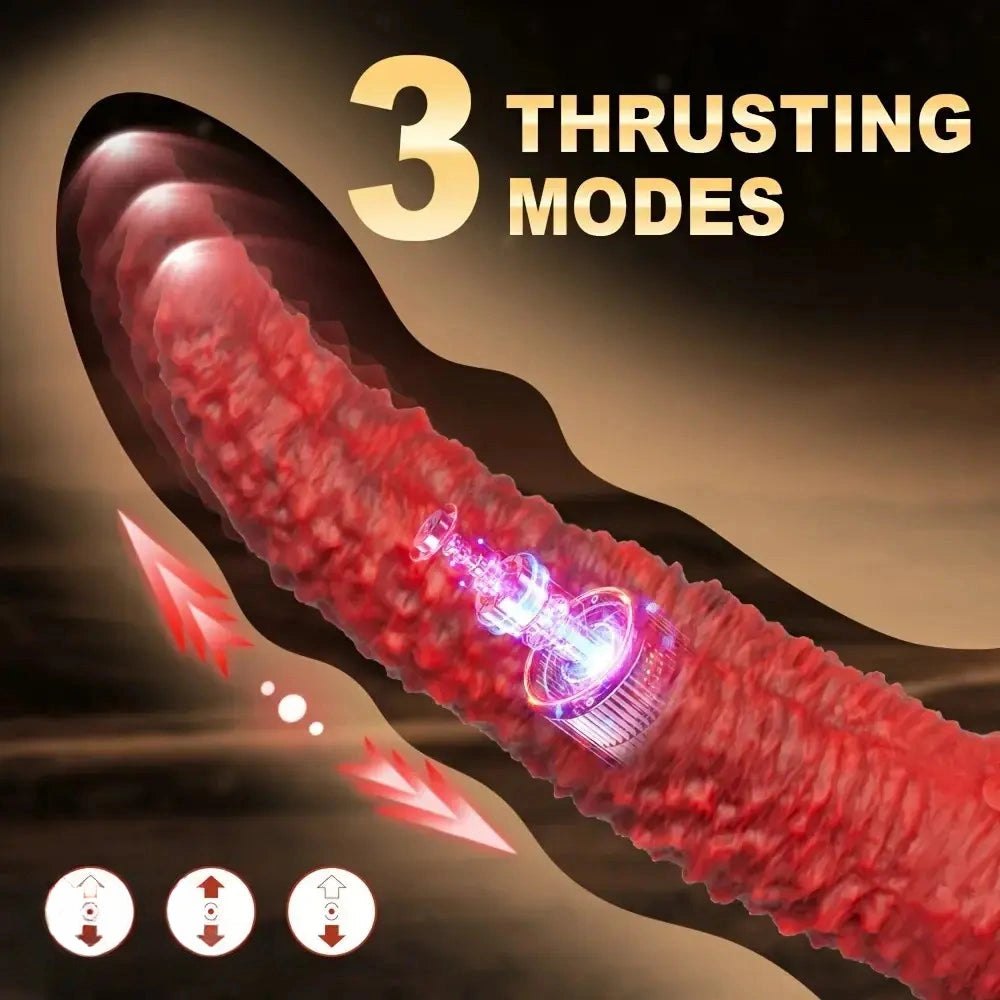 Red ribbed thrusting dildo, photo 6