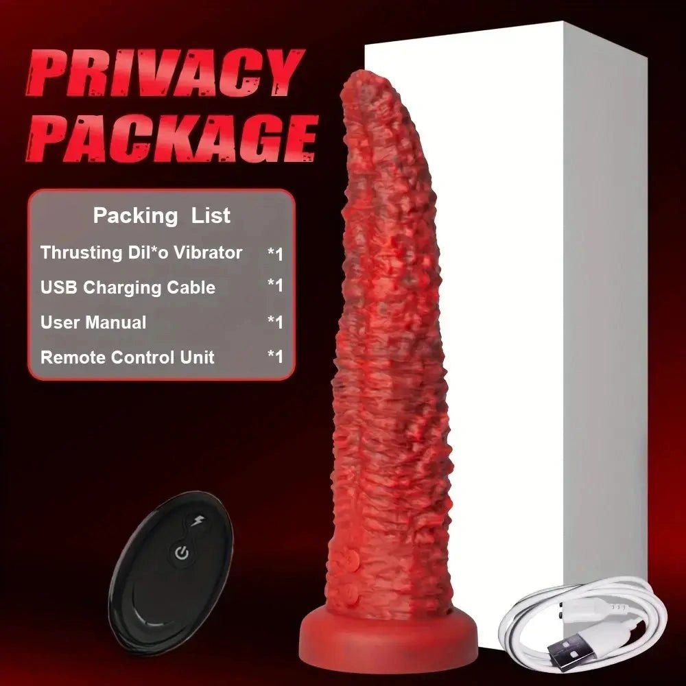 Red ribbed thrusting dildo, photo 8