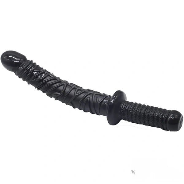 Black ribbed tip pvc dildo