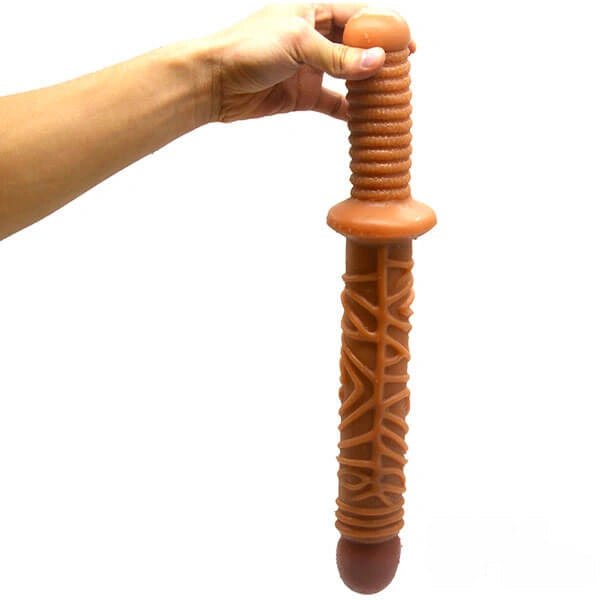 Brown ribbed tip pvc dildo