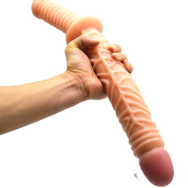 Flesh ribbed tip pvc dildo