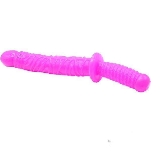 Pink ribbed tip pvc dildo