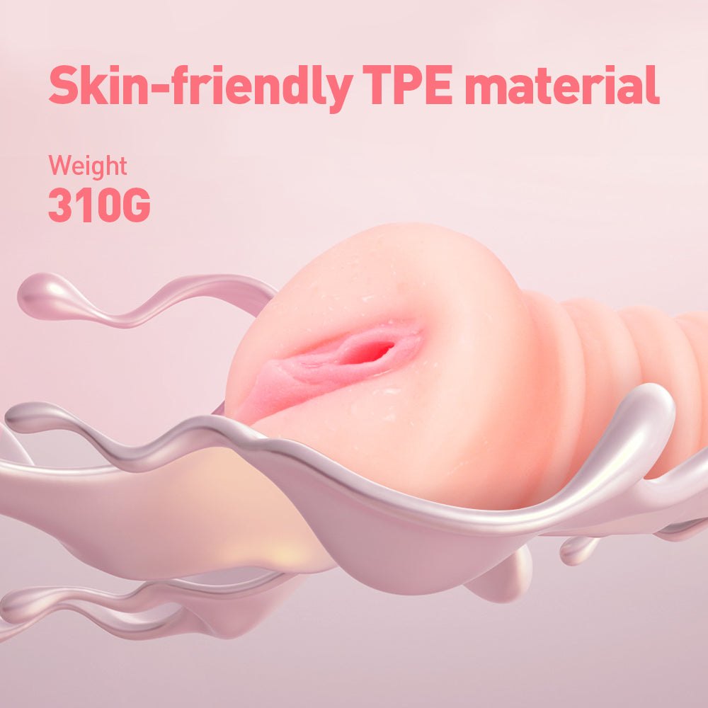 Ribbed flesh-toned TPE pocket pussy stroker, photo 3