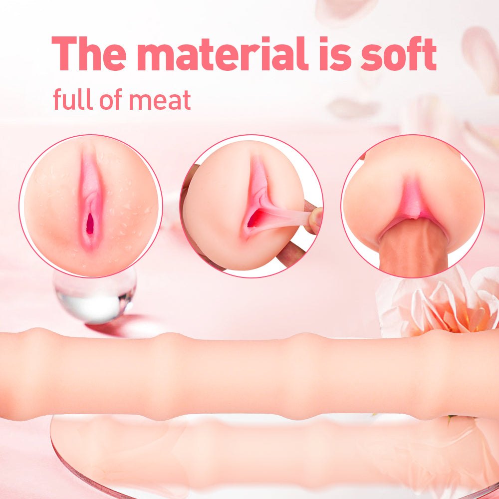 Ribbed flesh-toned TPE pocket pussy stroker, photo 4