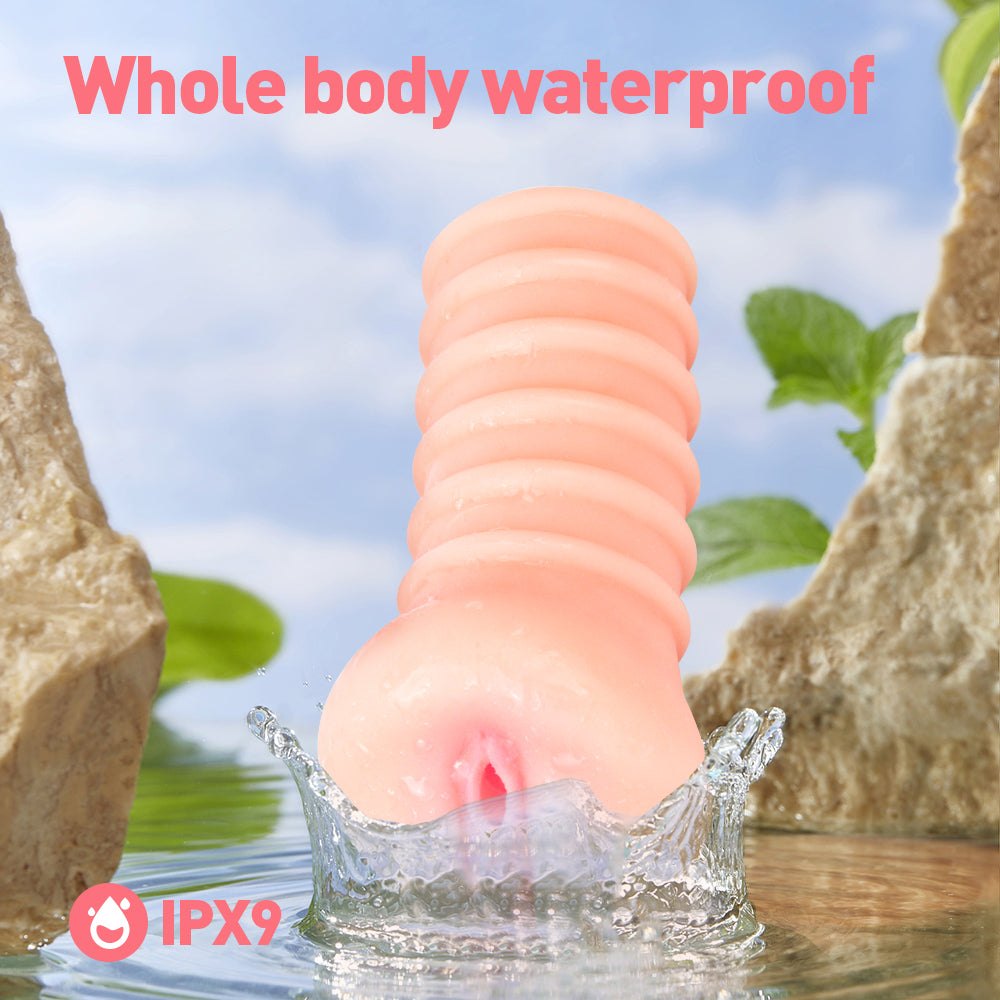 Ribbed flesh-toned TPE pocket pussy stroker, photo 5