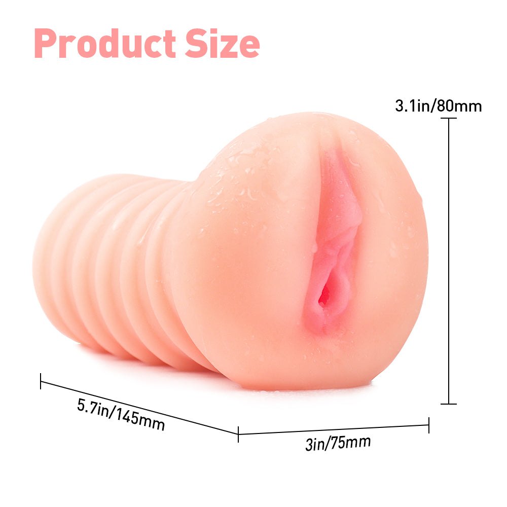Ribbed flesh-toned TPE pocket pussy stroker, photo 7