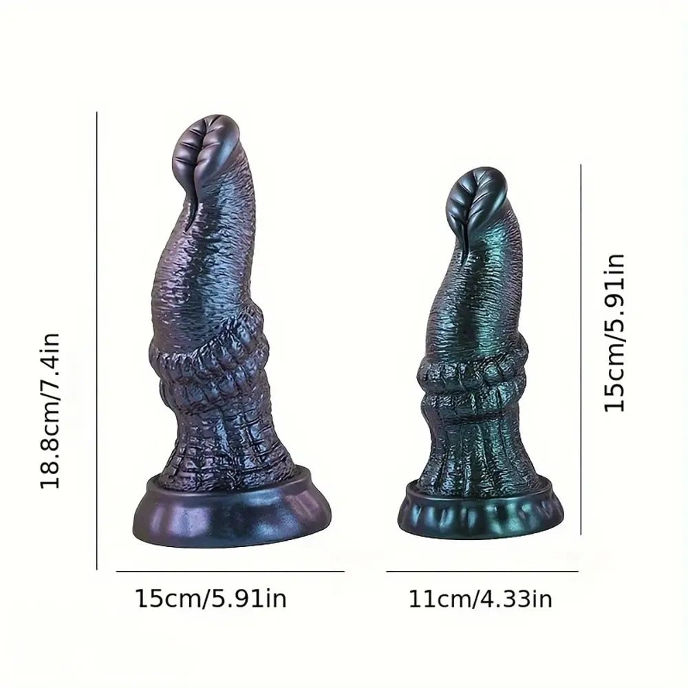 Dark iridescent ribbed trunk fantasy dildo, photo 5