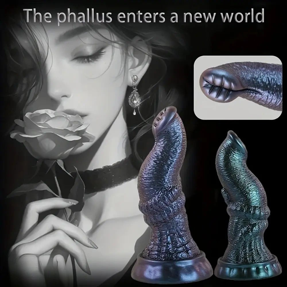 Dark iridescent ribbed trunk fantasy dildo, photo 7