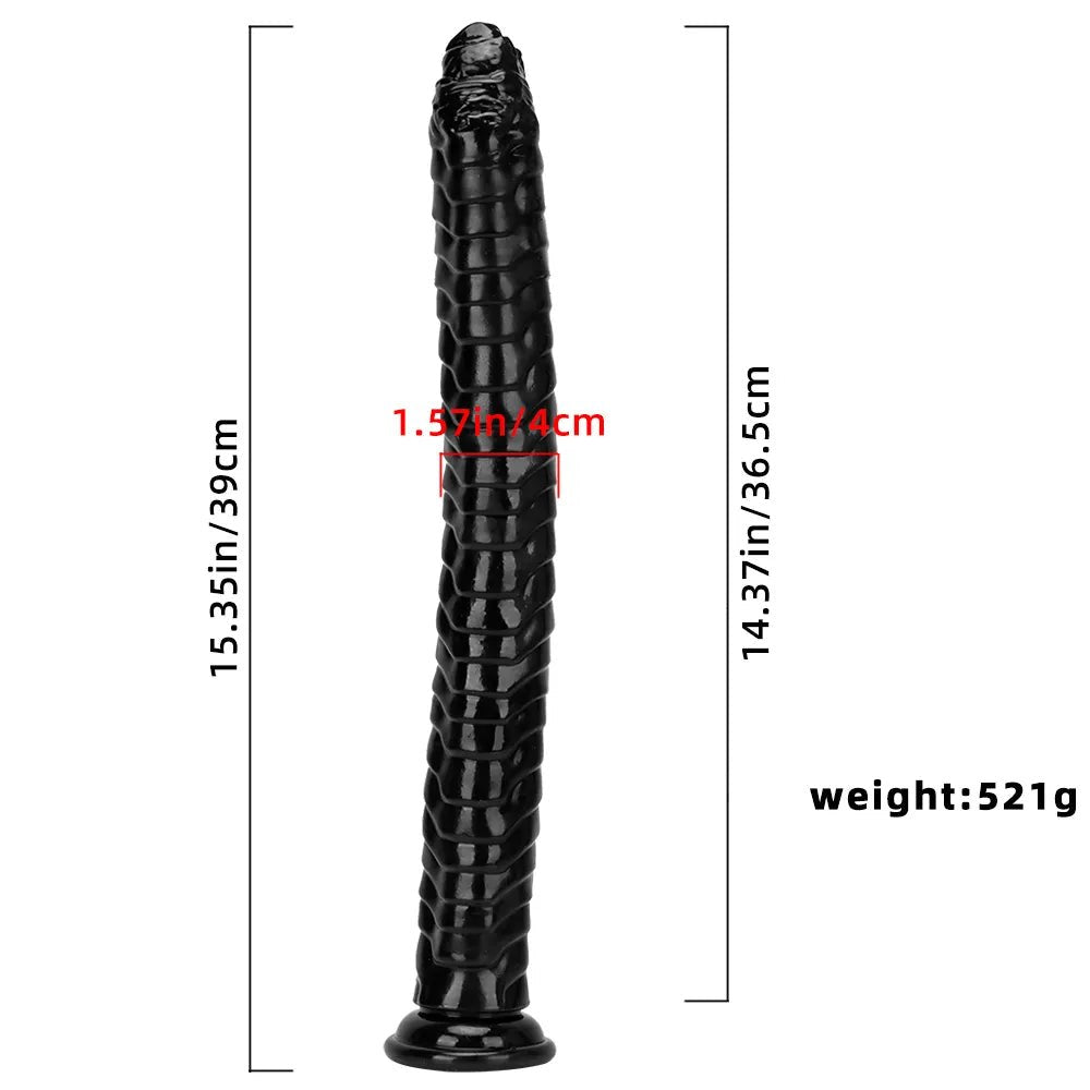 Black ribbed veined realistic dildo with defined head