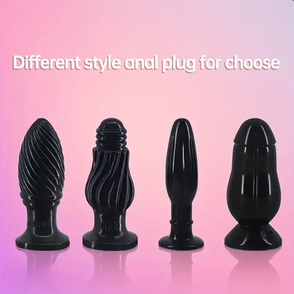 Black ridged PVC anal plug with flared base, photo 1