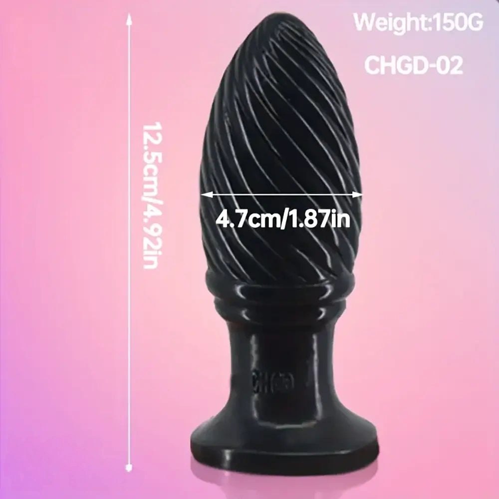 Black ridged PVC anal plug with flared base, photo 2