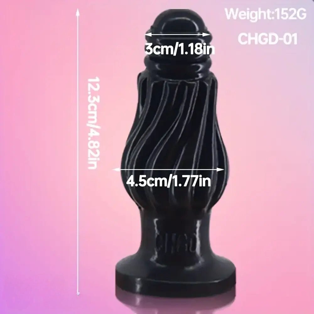 Black ridged PVC anal plug with flared base, photo 4