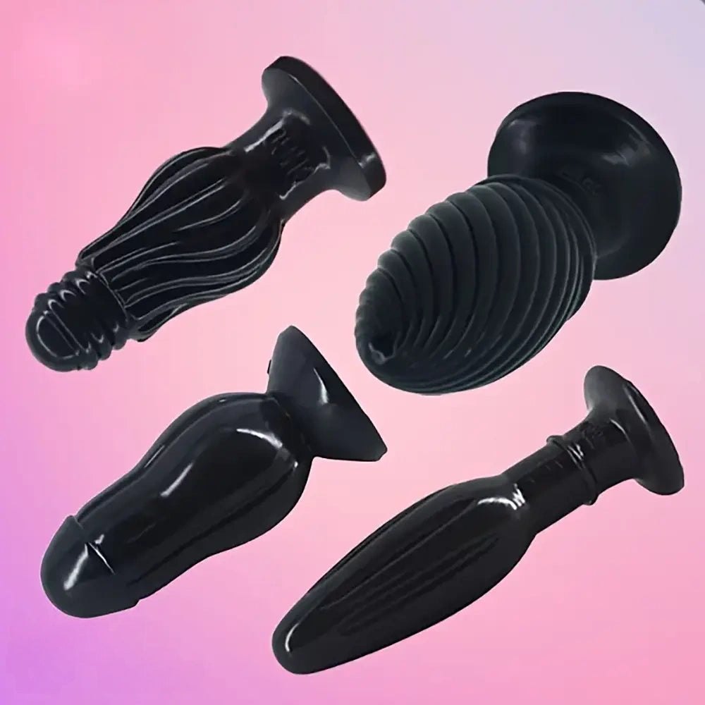 Black ridged PVC anal plug with flared base, photo 5