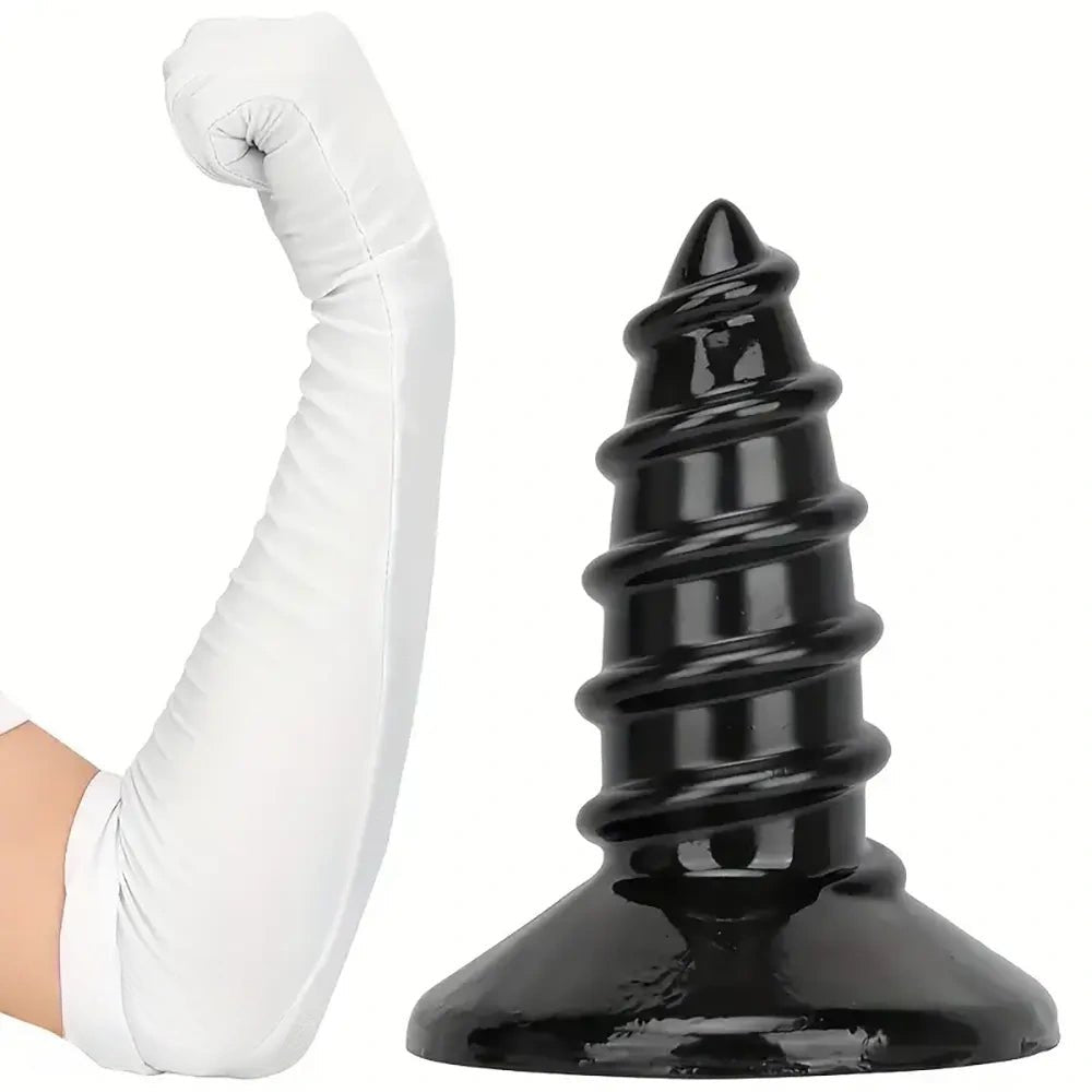 Black ridged screw anal plug, photo 1