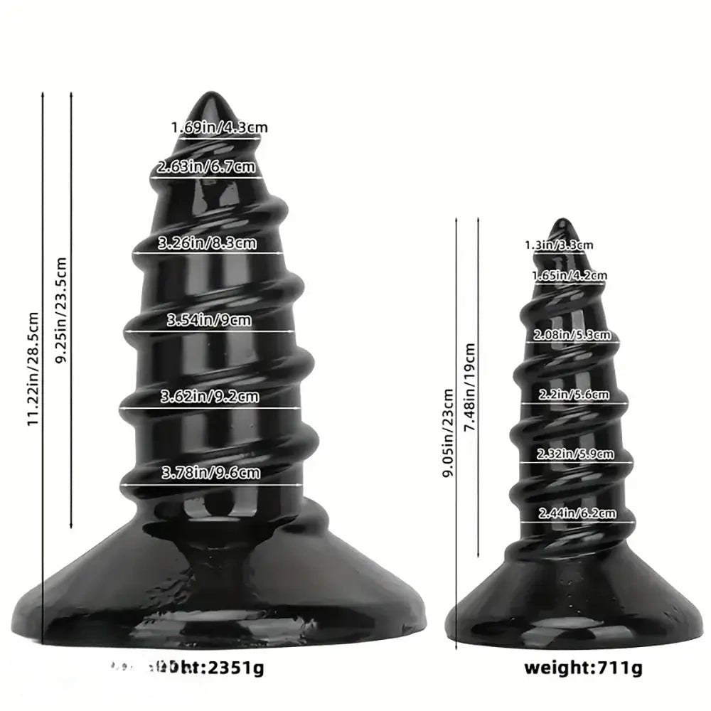 Black ridged screw anal plug, photo 2