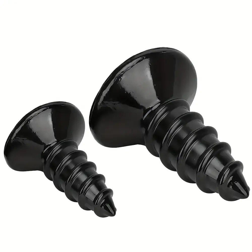 Black ridged screw anal plug, photo 3