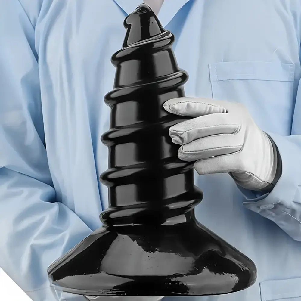 Black ridged screw anal plug, photo 4