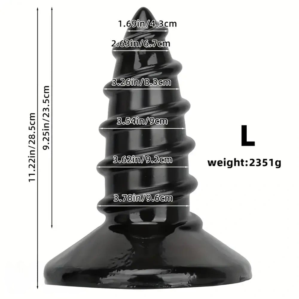 Black ridged screw anal plug, photo 5