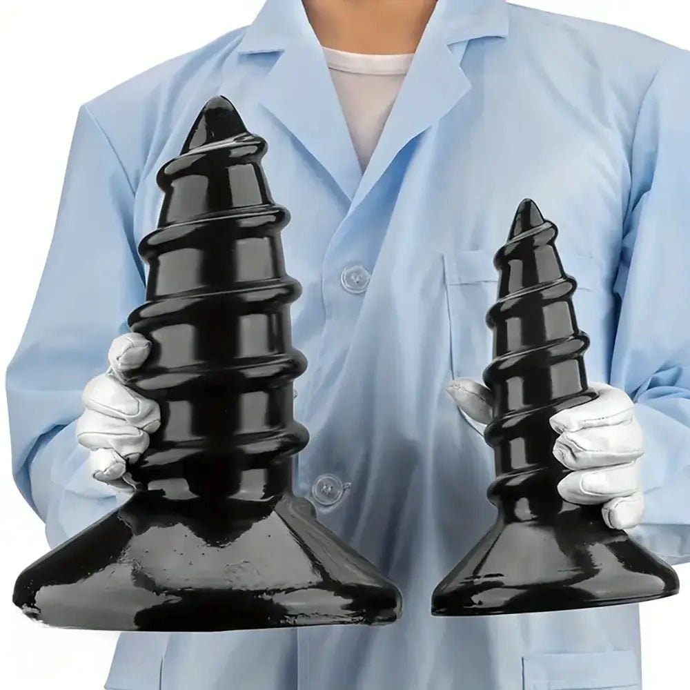 Black ridged screw anal plug, photo 6