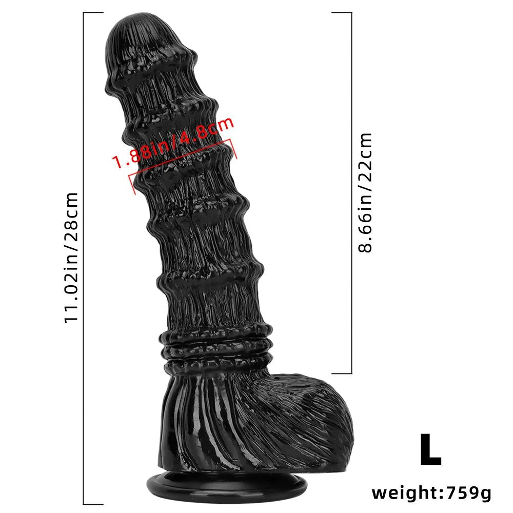 Black ridged PVC fantasy animal dildo, photo 16