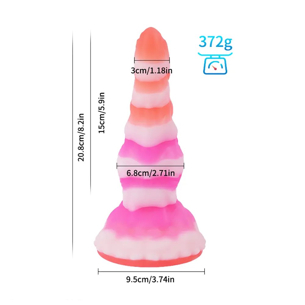 A ridged fantasy silicone dildo with suction cup base