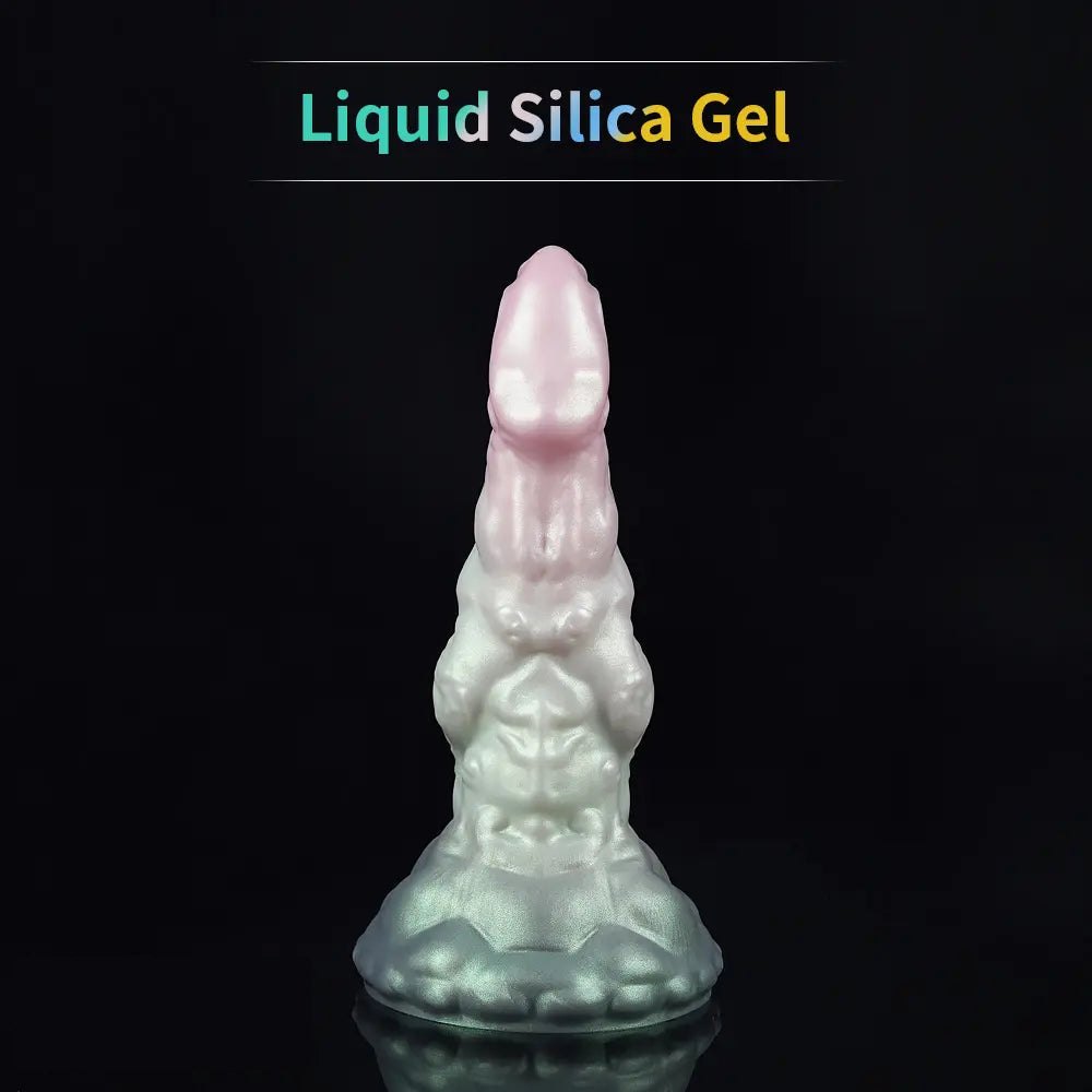 Ridged fantasy silicone dildo with suction cup base, photo 3