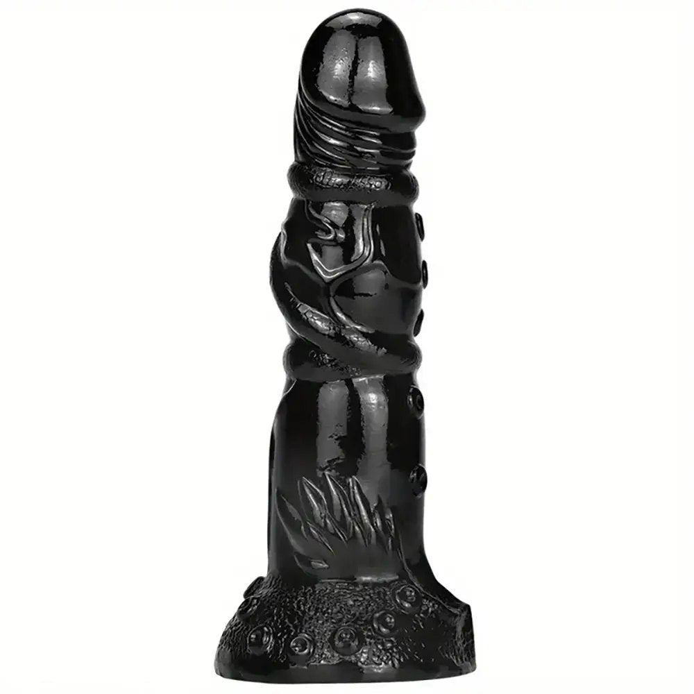 Black textured fantasy dildo with nodules, photo 1