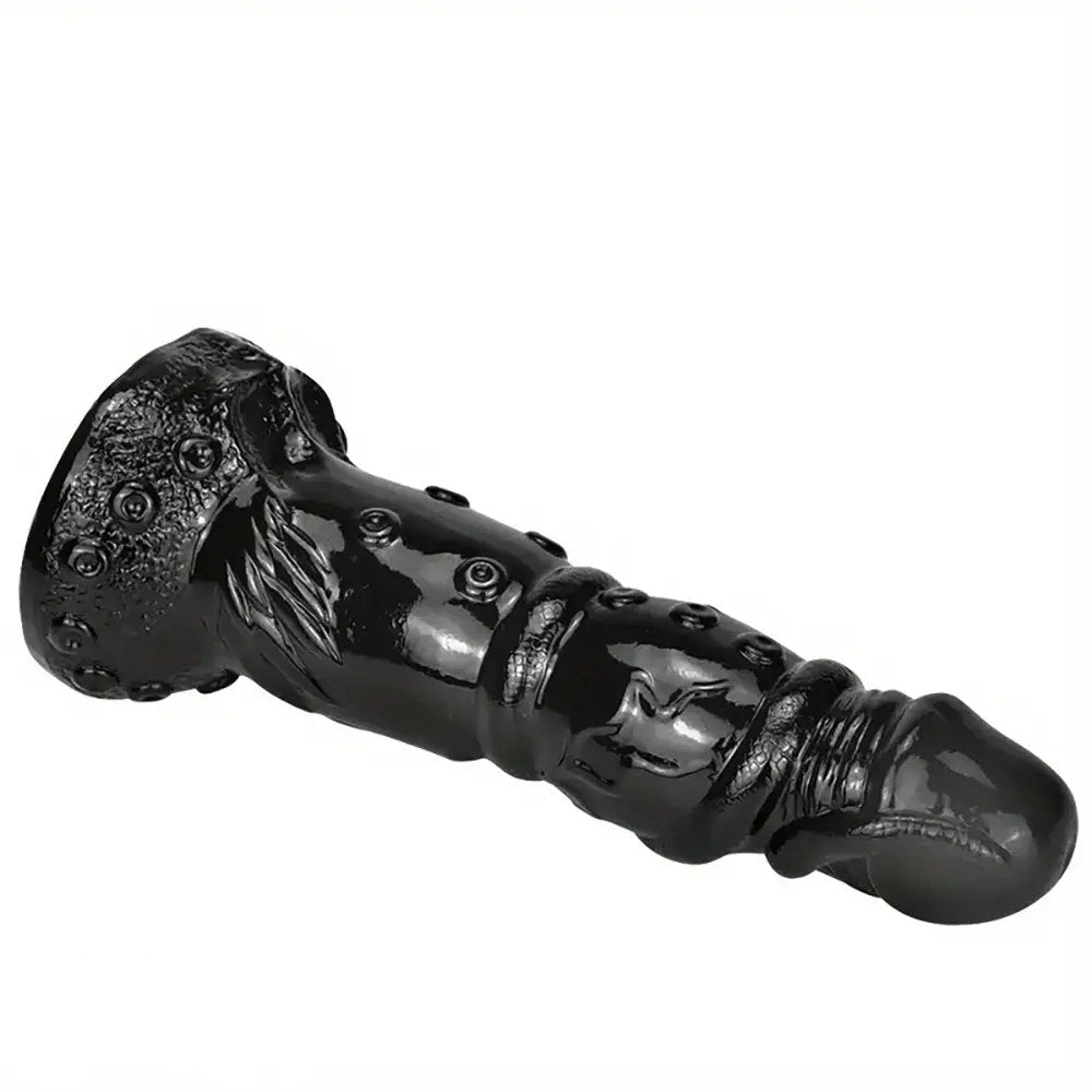Black textured fantasy dildo with nodules, photo 11