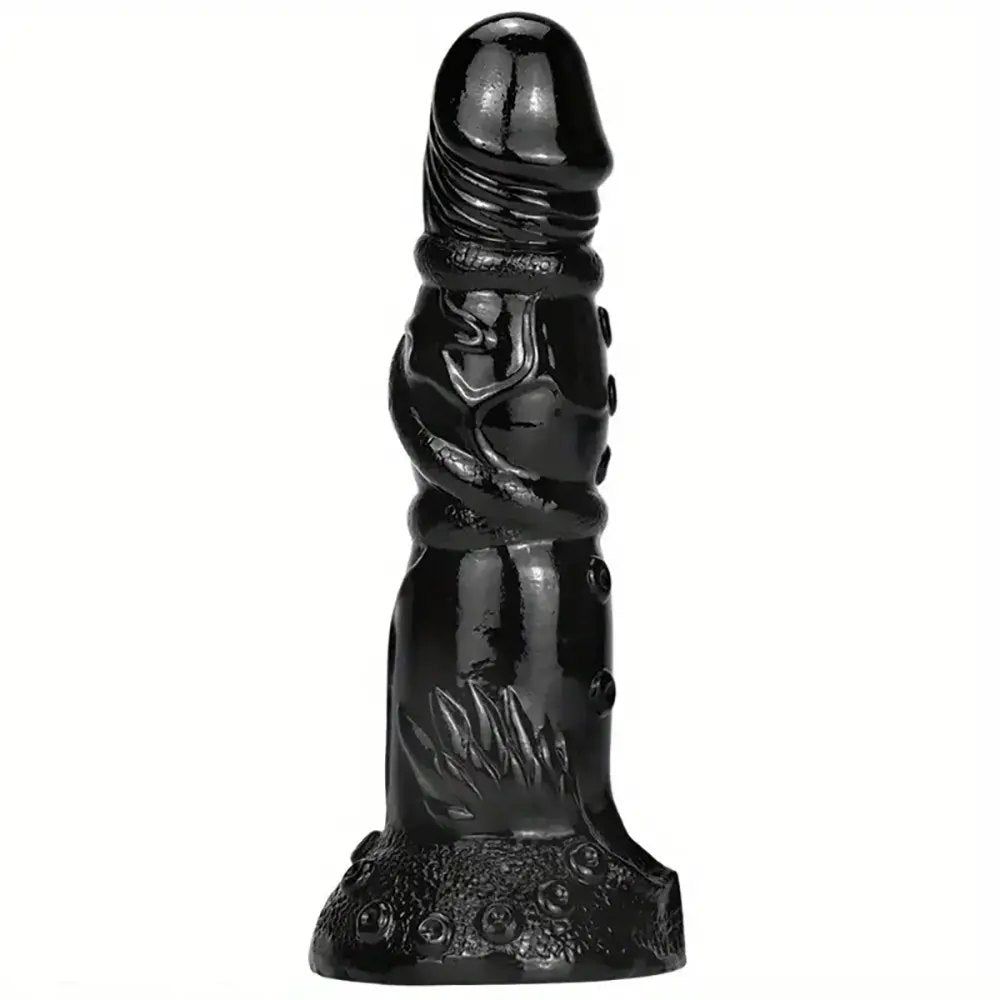 Black textured fantasy dildo with nodules, photo 2