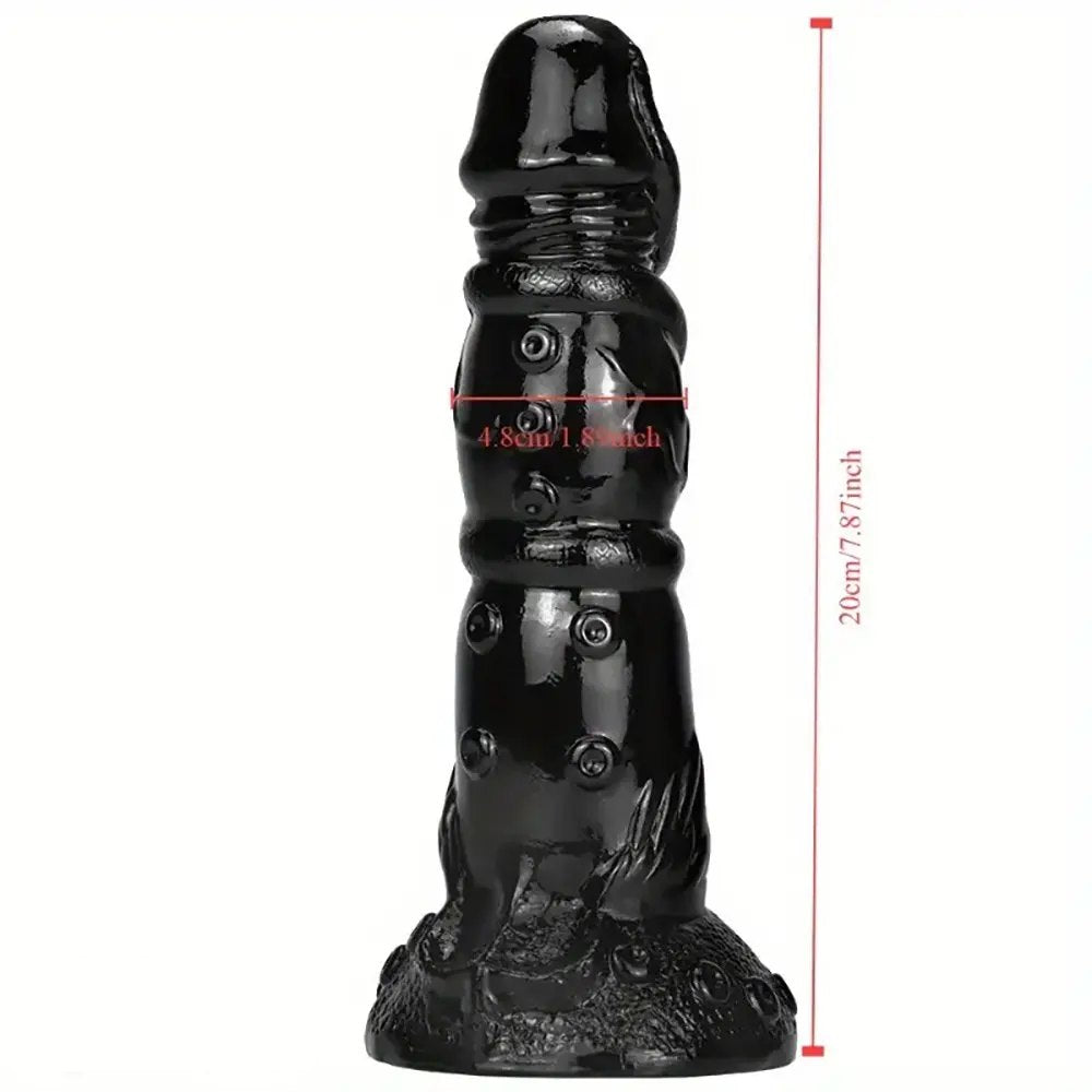 Black textured fantasy dildo with nodules, photo 3