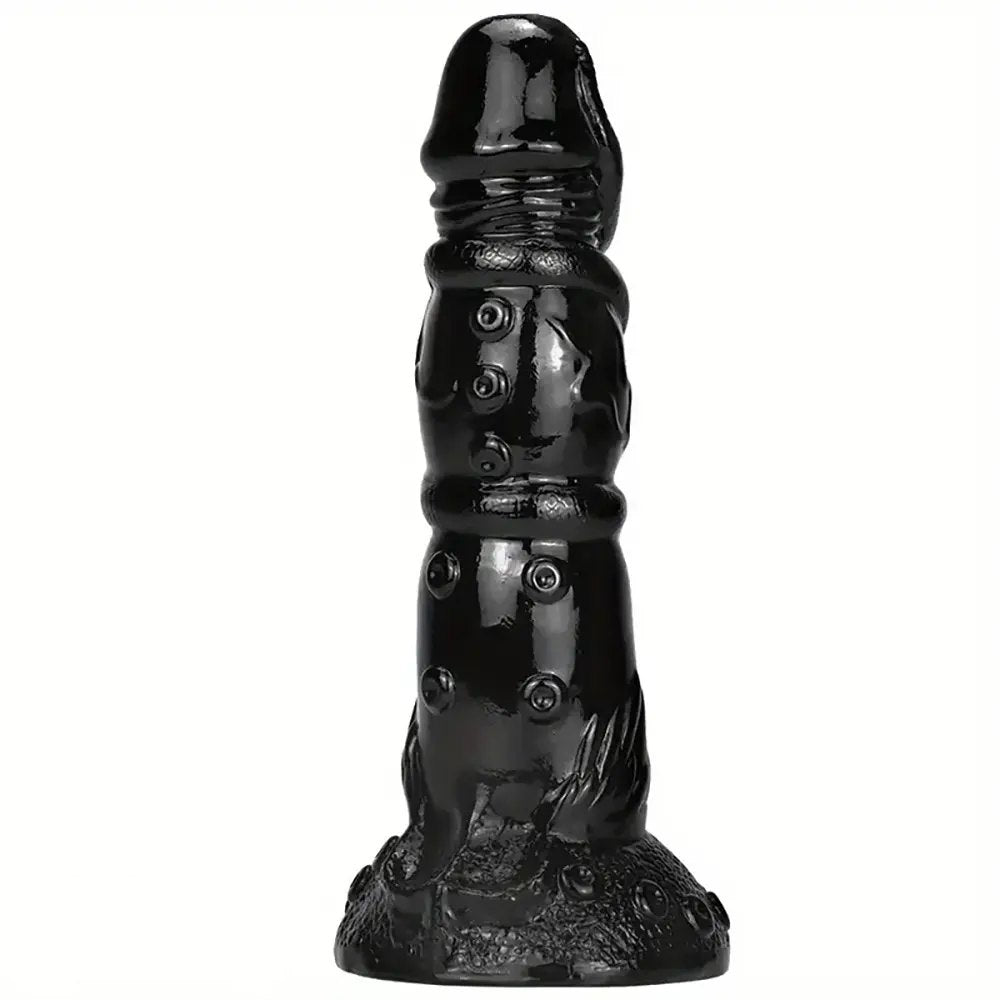 Black textured fantasy dildo with nodules, photo 8