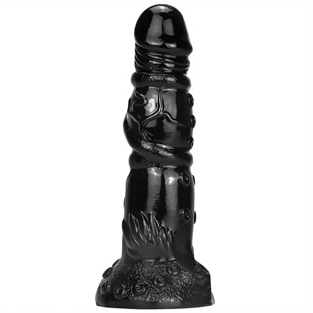 Black textured fantasy dildo with nodules, photo 9