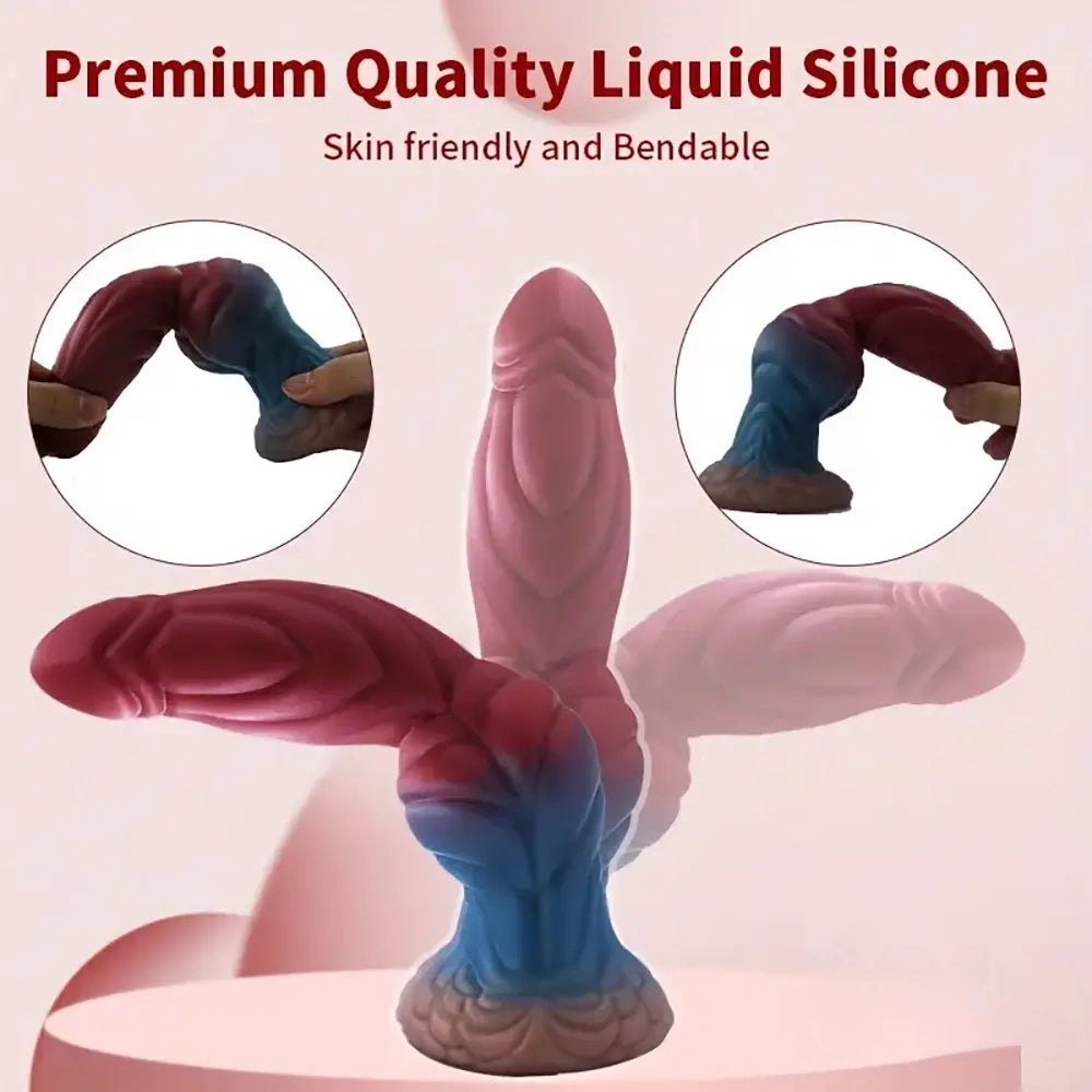 Colorful ridged fantasy silicone dildo, photo 4