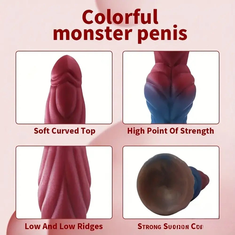 Colorful ridged fantasy silicone dildo, photo 5