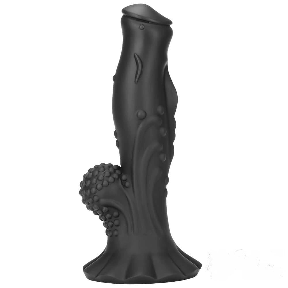 Black ridged dragon-style silicone fantasy dildo