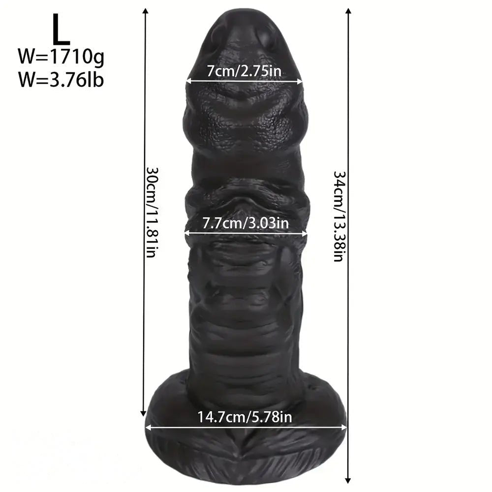 Black ridged fantasy PVC dildo with suction cup base