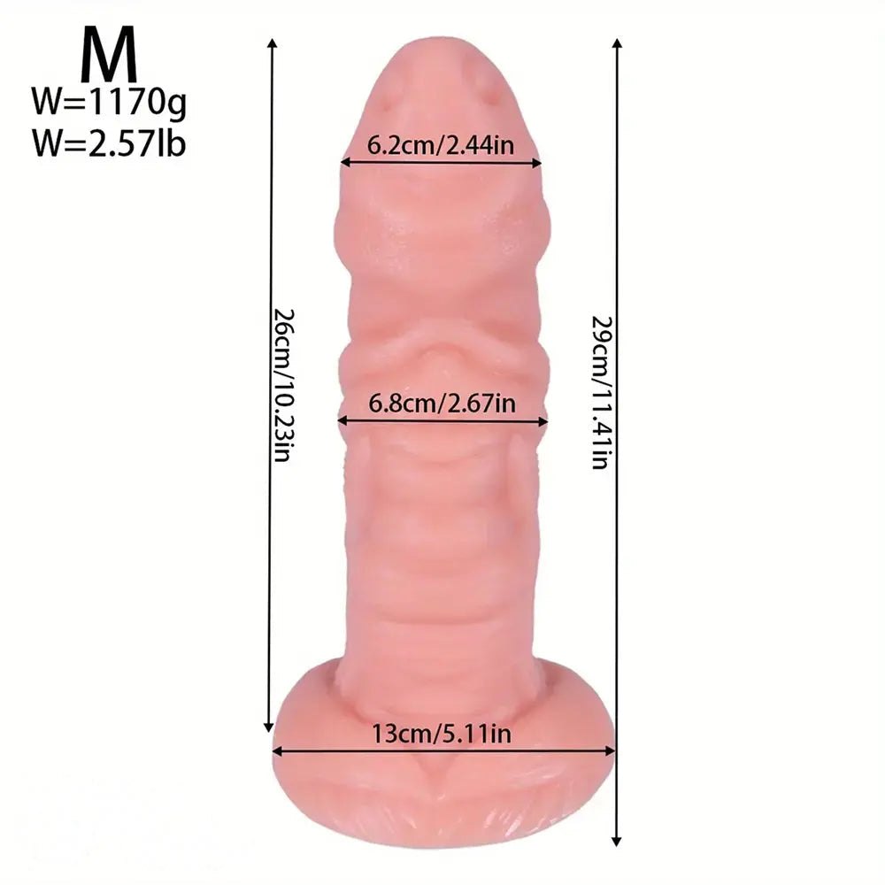 Flesh ridged fantasy PVC dildo with suction cup base